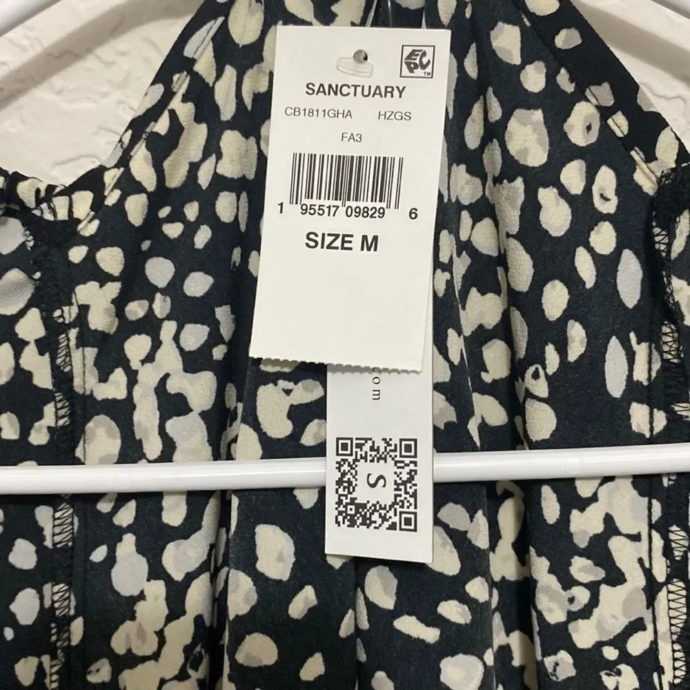 Sanctuary Black Cream Meadow Blouse Top in Hazed Graphic Spot Button Front small